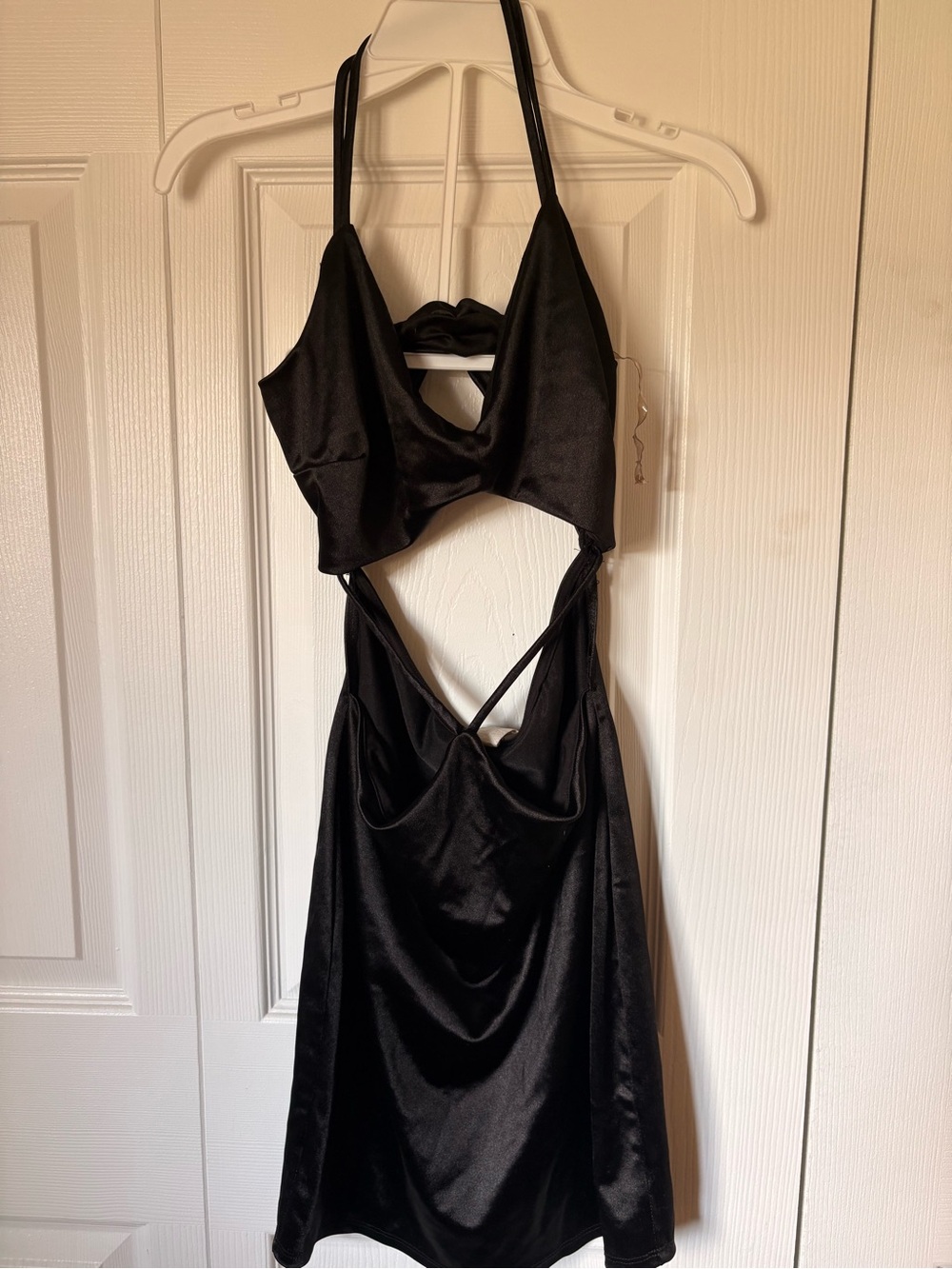 Windsor Black Satin Backless Cutout Halter Dress